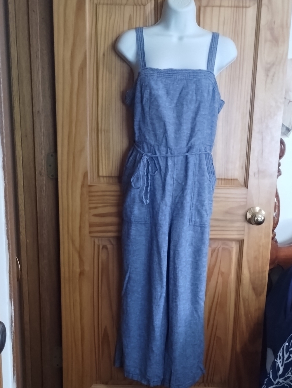 Blue Women's Wide-Leg Jumpsuit with Tie Waist